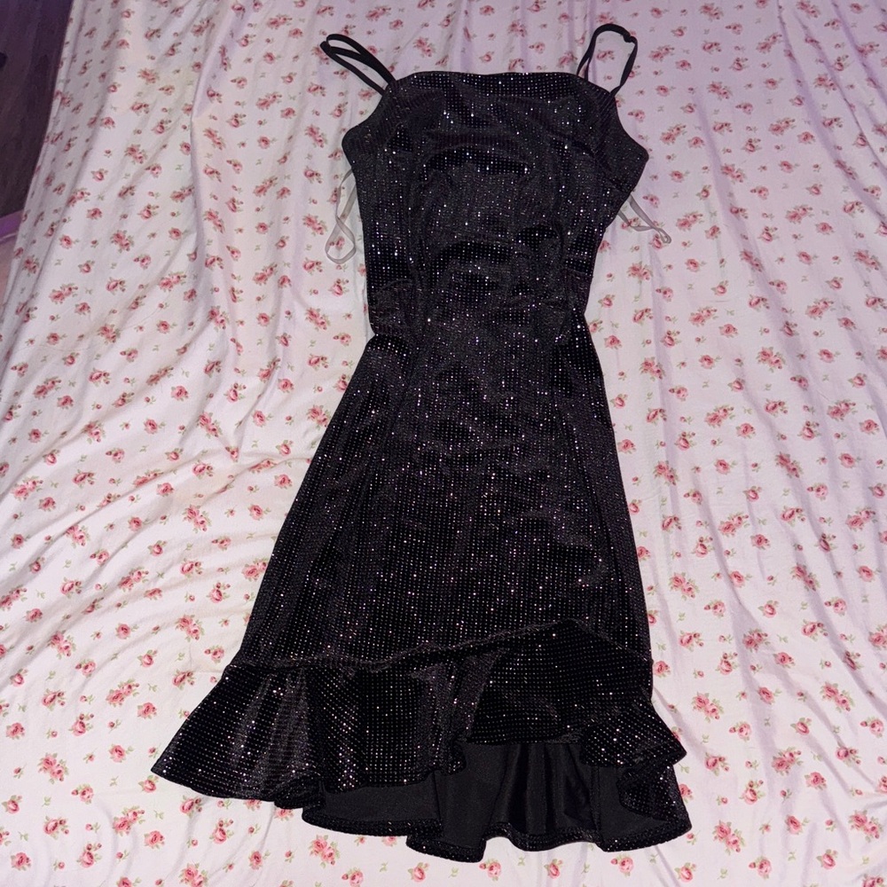 Blue Blush Black Glitter High Low Dress